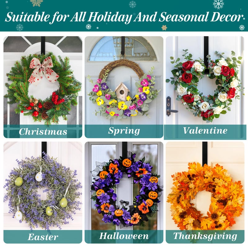HOOSUN Wreath Hangers for Front Door  12"" Wreath Hanger Door Wreath Hook Over The Door Hanger  Door Wreath Garland Hanger Metal Wreath Holder Door Hanger Hook for Halloween Christmas Front Door Decorations - Image 4